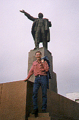 Craig Johnston with (now) rare statue of Lenin in Bishkek